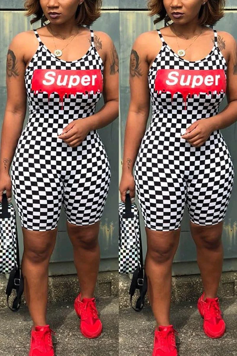 Sexy Colorful Plaid Digital Printed Romper