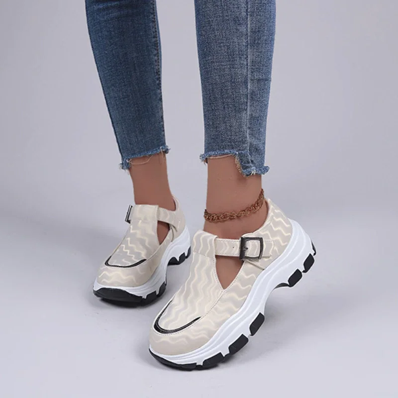 Qengg New Women Casual Shoes Fashion Colorblock Buckle Platform Wedge Loafers Comfort Heightening Vulcanized Shoes Zapatos Mujer 2022