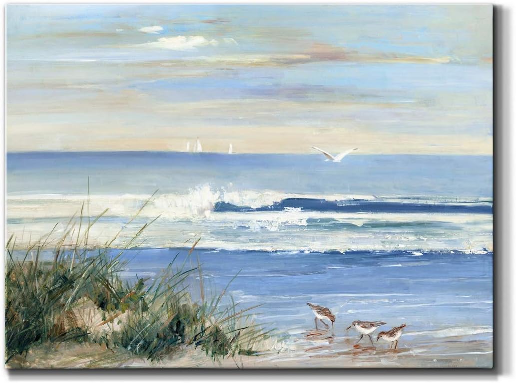 WEXFORD HOME Landscape Picture Canvas Wall Art Print Decoration Painting Ocean Beach Sea Artwork for Living Room Bedroom Office, Ready to Hang, beach combers, 16x20 16X20