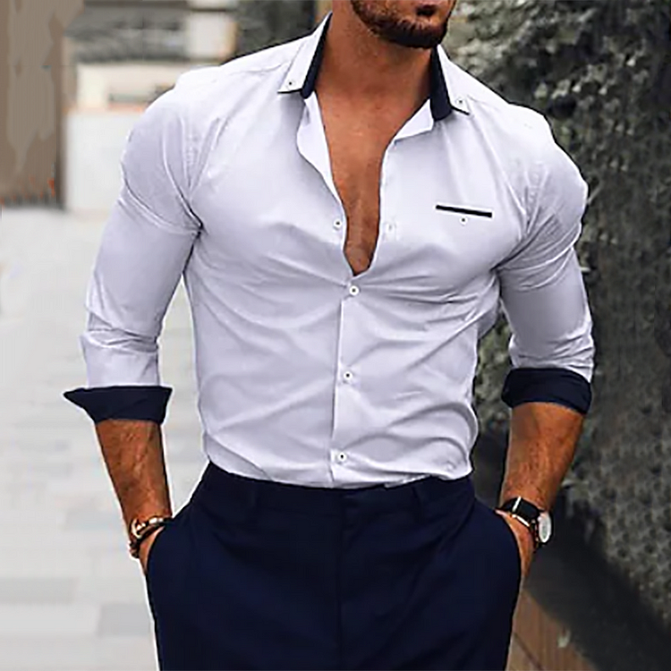 BrosWear Casual Contrast Pocket Long Sleeve Shirt