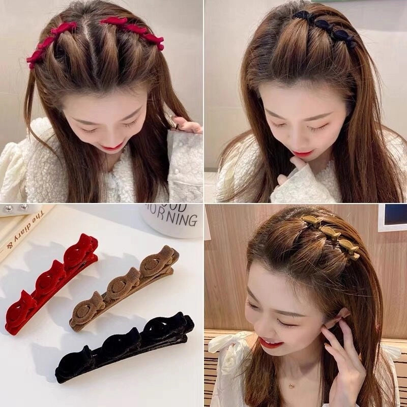 Flocking Braided Hair Bangs Clip Simple Black Sweet Side Texture Duckbill Clip Forehead Broken Hair Solid Color Internet Celebrity Hairpin