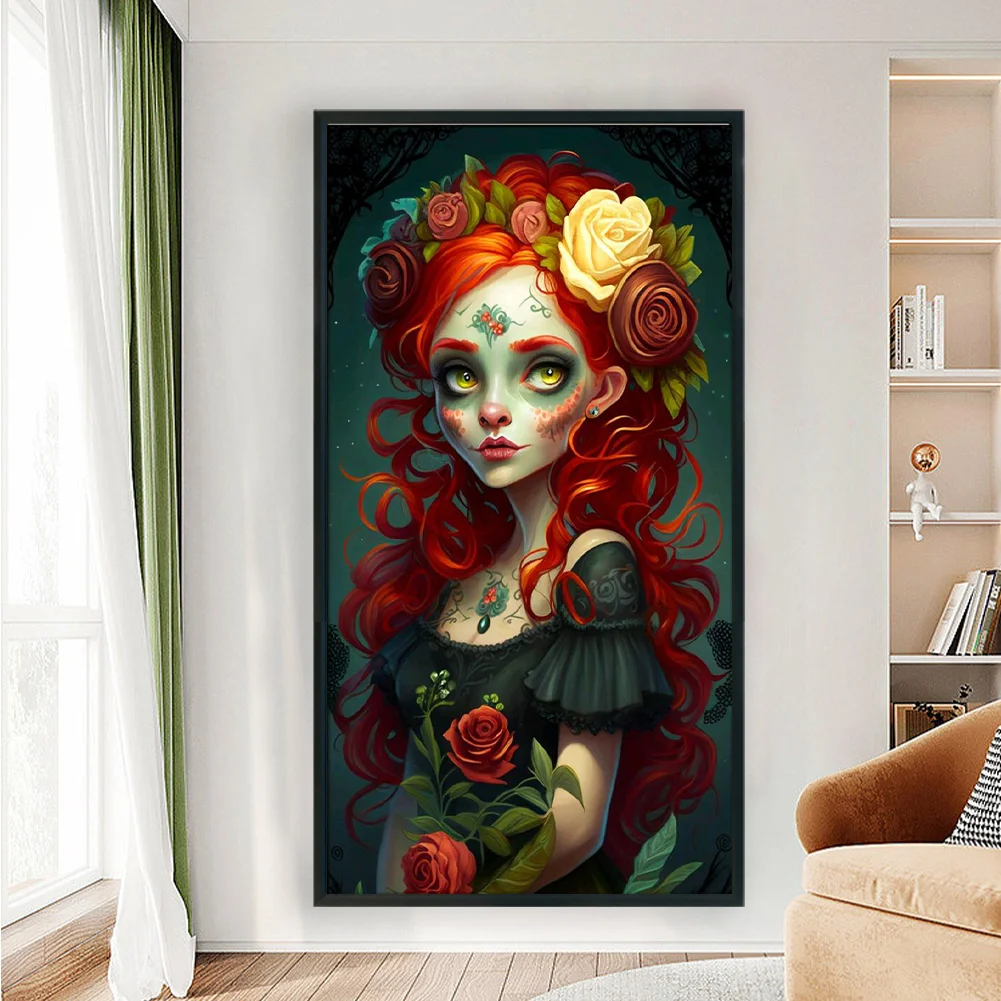 11CT Full Stamped Cross Stitch - Scary Girl(Canvas|40*70CM)