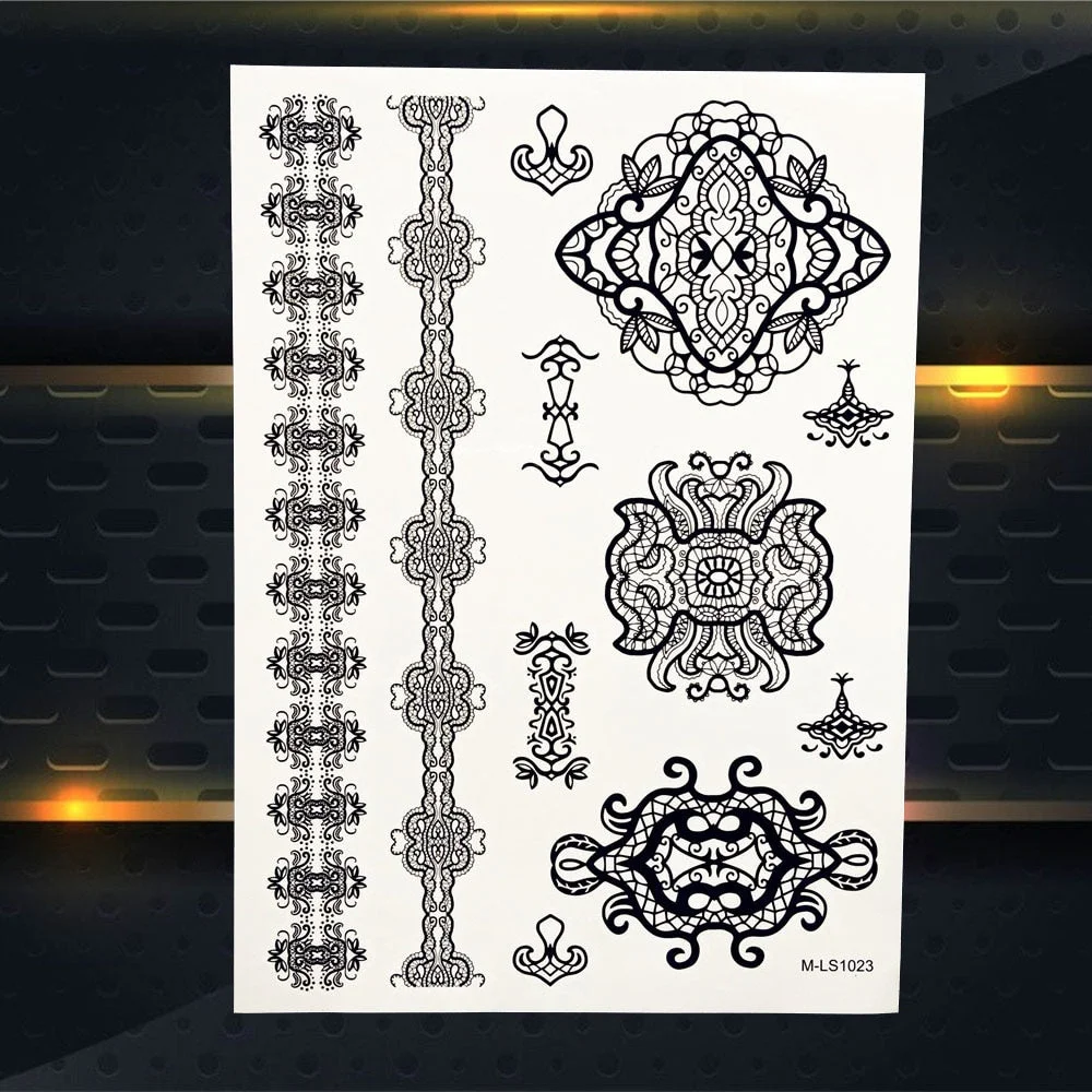 1PC Women Wedding Henna Flash Temporary Tattoo Sticker Black Elephant Ganesha Design Waterproof Fake Tattoo Elephant Chain PBJ18