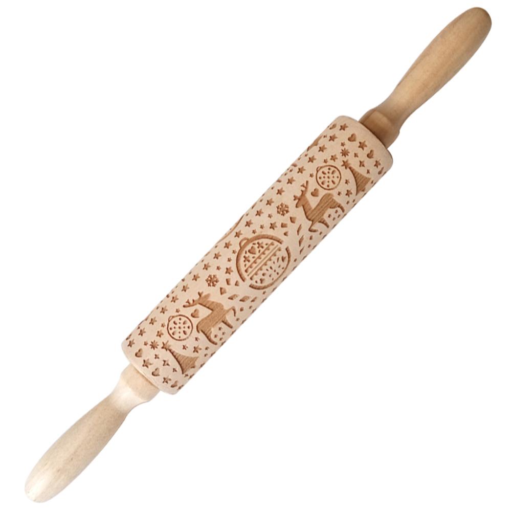 

Christmas Snowflake Elk Wooden Rolling Pin Dough Engraved Roller Diy, 501 Original