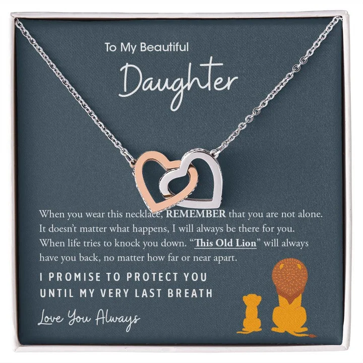 To My Daughter S925 Interlocking Heart Necklace" I promise to protect you until my very last breath"