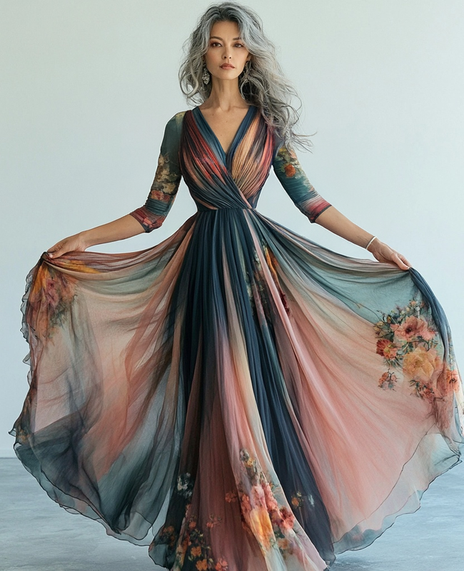 Spring loose color contrast swing dress 6c31