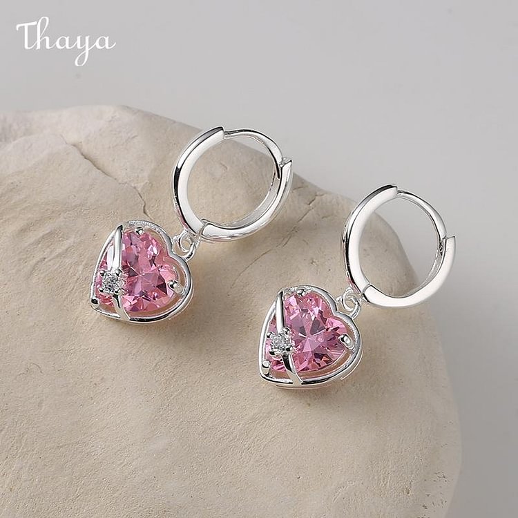 Thaya 925 Silver Pink Heart Earrings
