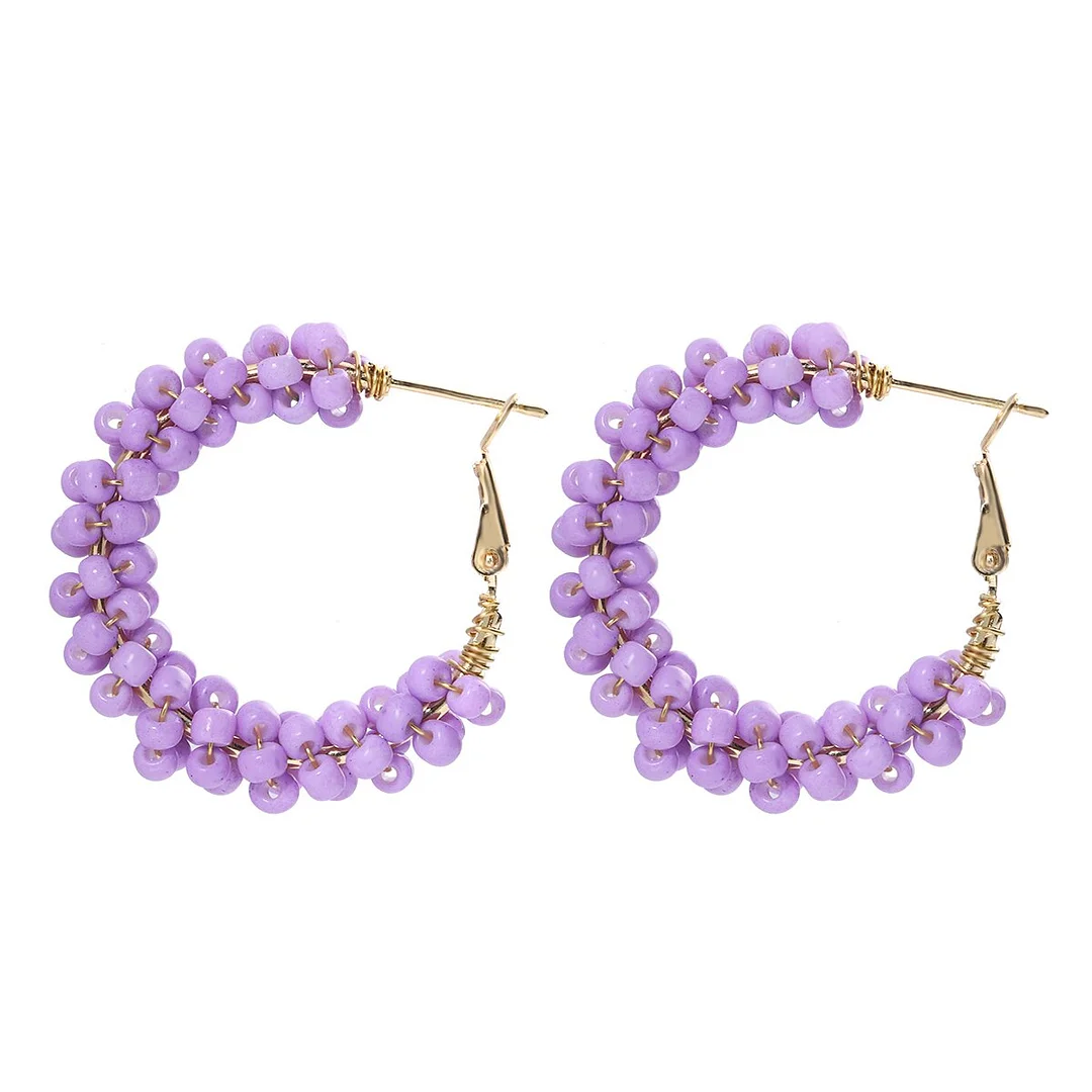 Dvacaman Bohemian Multicolor Beaded Hoop Earrings For Women Handmade Seed Beads Earrings Gold C-Shaped Jewelry Wholesale Brincos