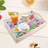 (US Local)Wooden Flower 5D DIY Diamond Painting Serving Tray with Handle for Desk Decor