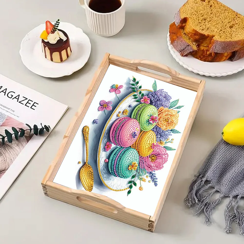 Wooden Macaron Afternoon Tea 5D DIY Diamond Painting Tray Art Craft with Handle
