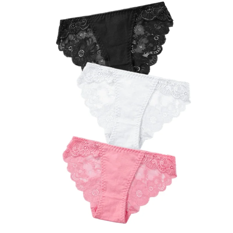 3pcs Exotic Apparel Sexy Panties Lace Briefs Women Low-Rise Solid Panty Underwear Sexy Women Lace Breathable Hip-lift Underpants