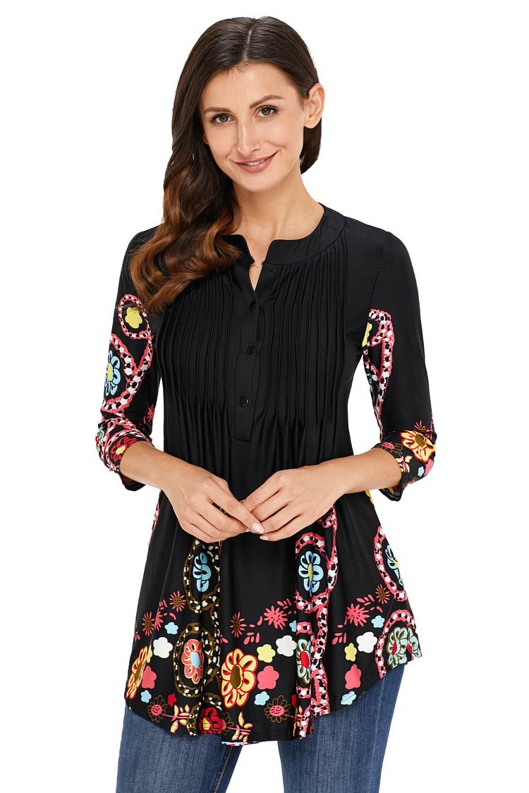 Floral Button Front Pleated T-shirt - Shop Trendy Women's Clothing | LoverChic