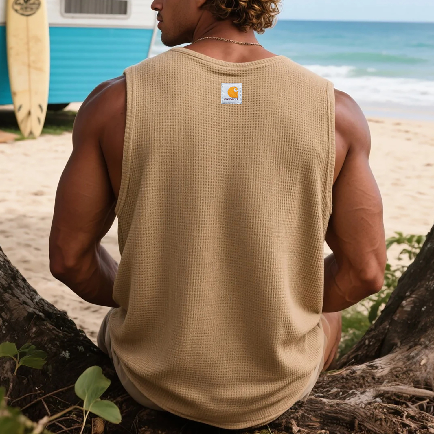 Unisex Outdoor Casual Loose Waffle Sleeveless T-shirt Surf Printed Vest / TECHWEAR CLUB / Techwear