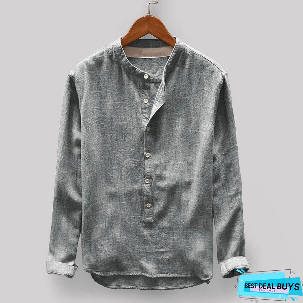 Solid Color Stand Collar Long Sleeve Loose Casual T-Shirt