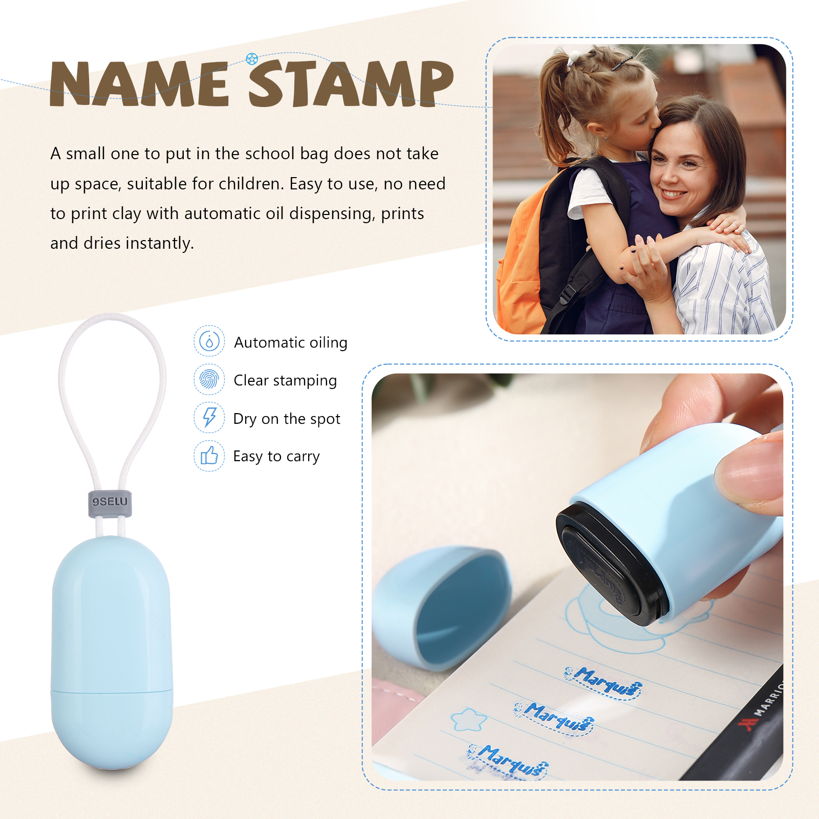 Timbro con nome personalizzato ragazzo regalo per studente scuola insegnante su libro/vestito