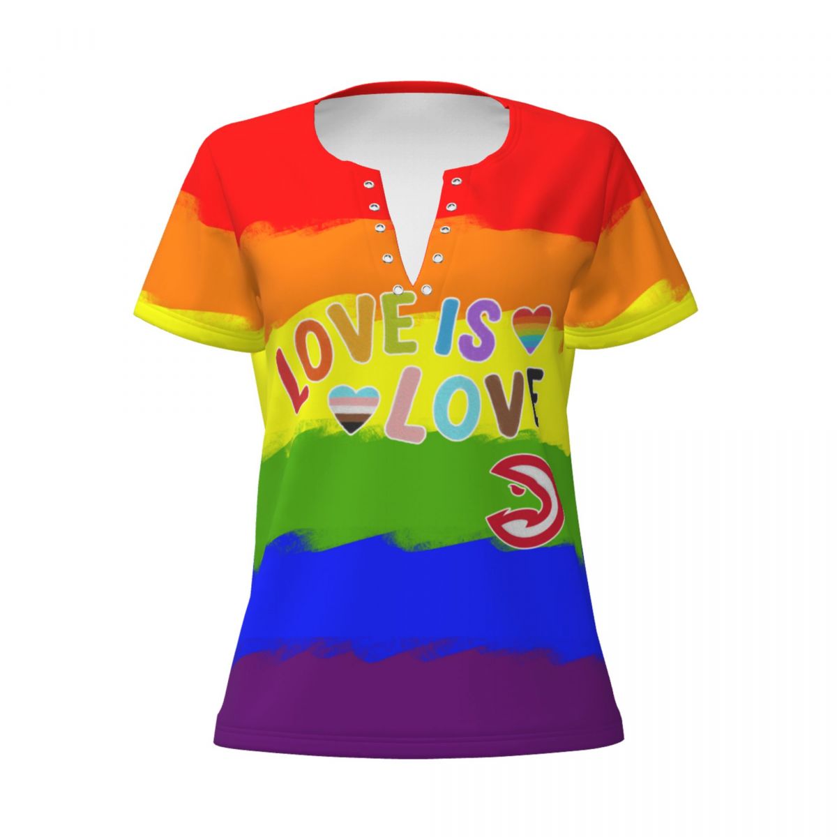 Atlanta Hawks Love Pride Women's Summer Tops V Neck T-Shirt