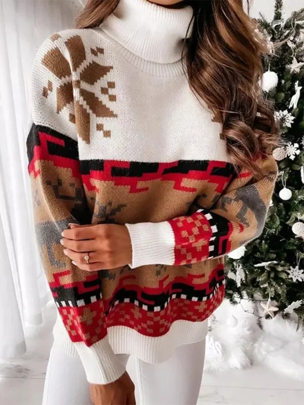 Women's pullover Christmas knitted long sleeve sweater Flusfy
