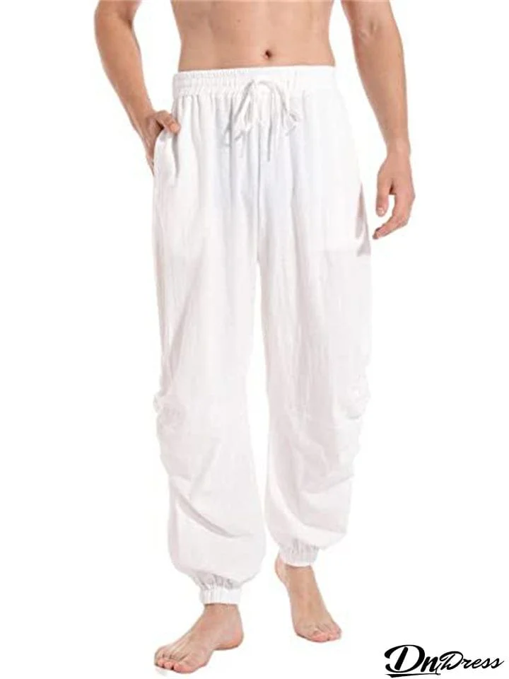 Men's High-waisted Drawstring Solid Color Loose Pants