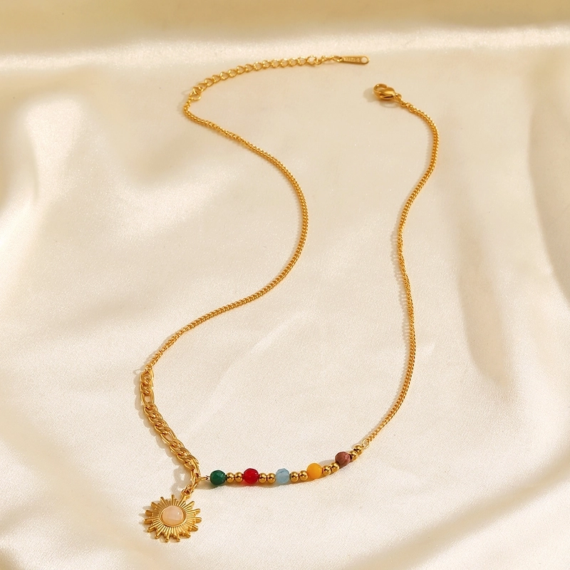 Retro Sun 304 Stainless Steel Turquoise Pendant Necklace