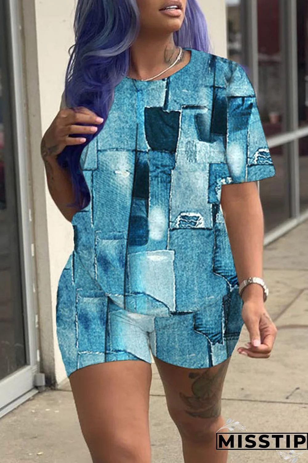 Apricot Casual Print Patchwork O Neck Short Sleeve Two Pieces