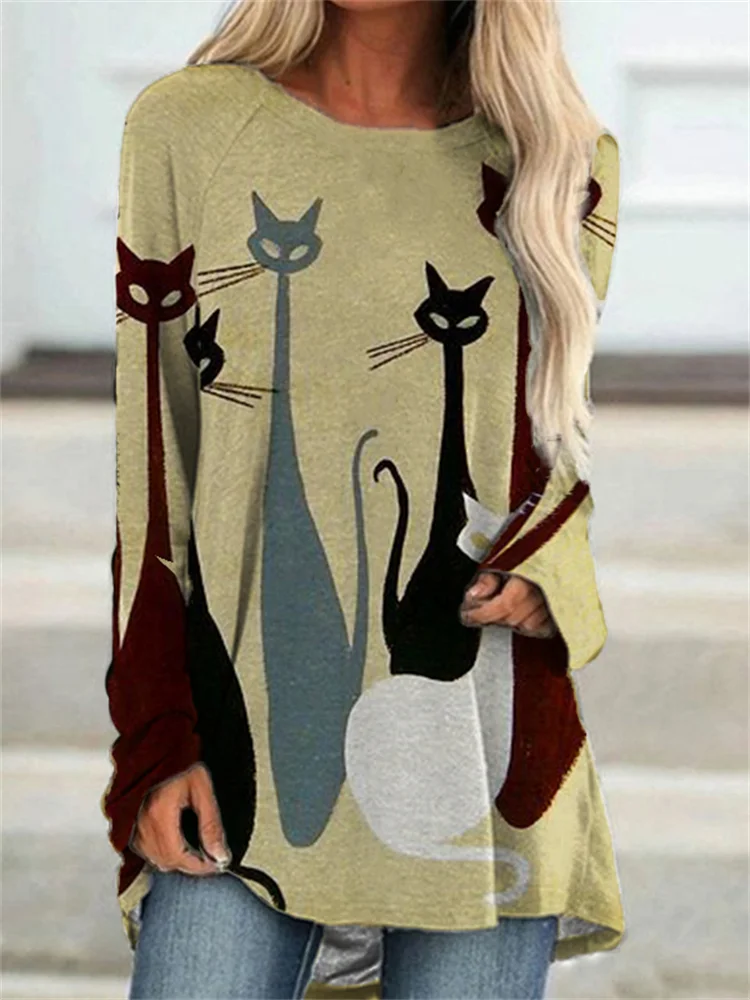 Stylish Cats Art A Line T Shirt