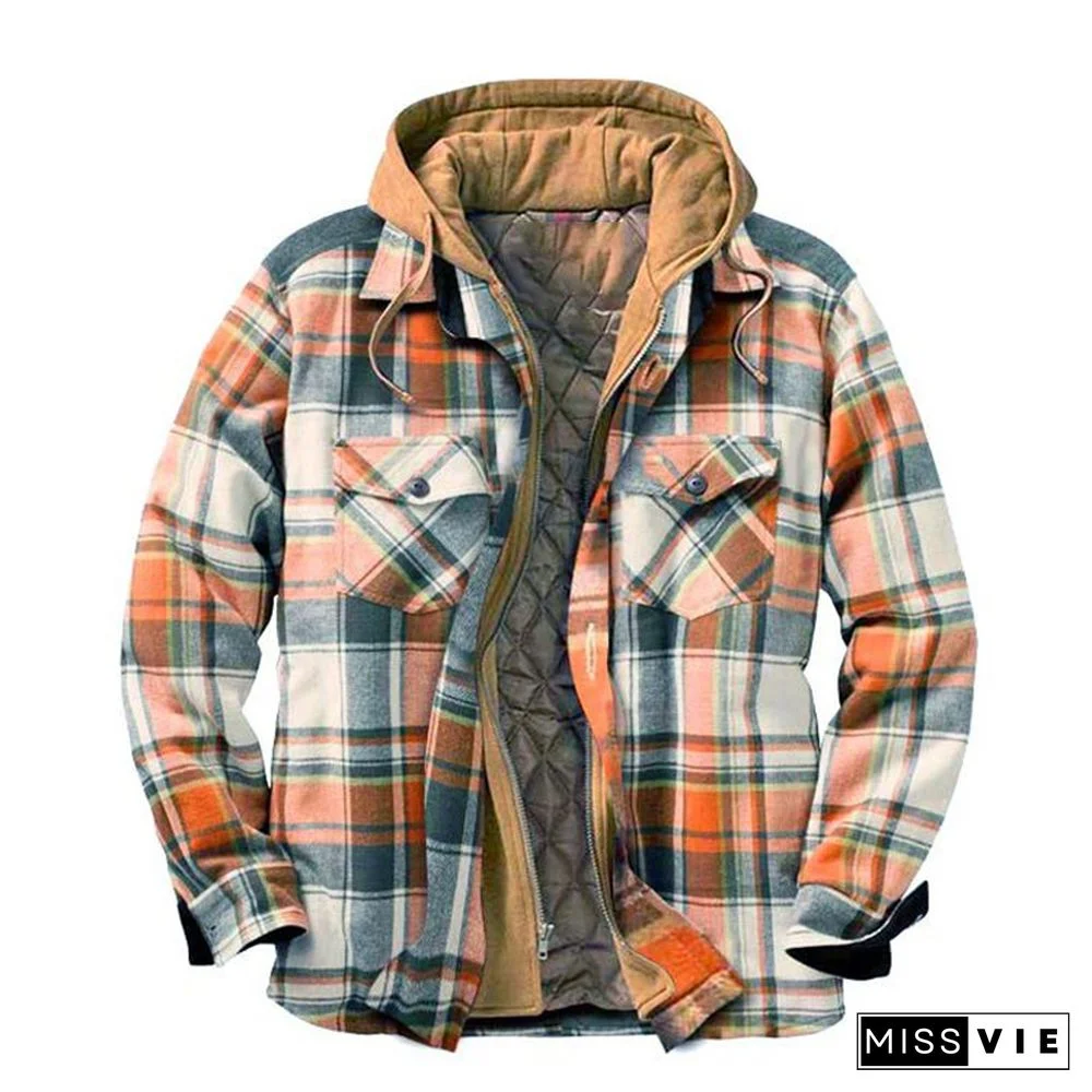 Mens Winter Plaid Thick Casual Jacket