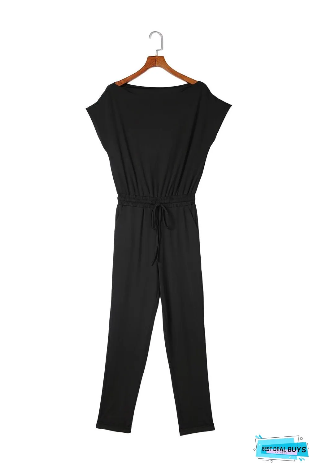 Tie Waist Short Sleeve Tapered Jumpsuit
