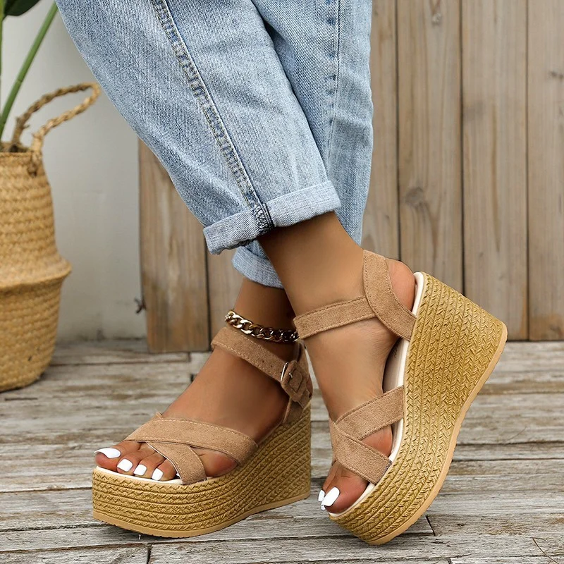 Qengg New Women's Sandals Fashion Buckle Platform Wedge Casual Shoes Hemp Rope Weave Comfortable Roman Sandals Sandalias Tacon Grueso