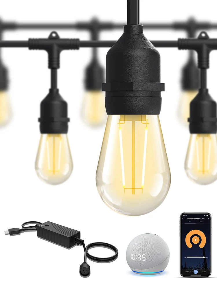 XMCOSY+ Smart LED Outdoor String Lights with Dimmable  Edison Bulbs