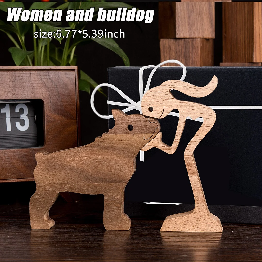 Puppy Family Wood Dog Carving Ornament Wood Dog Craft Figurine Desktop Table Ornament Home Decoration For Dog Pet Lover Gifts