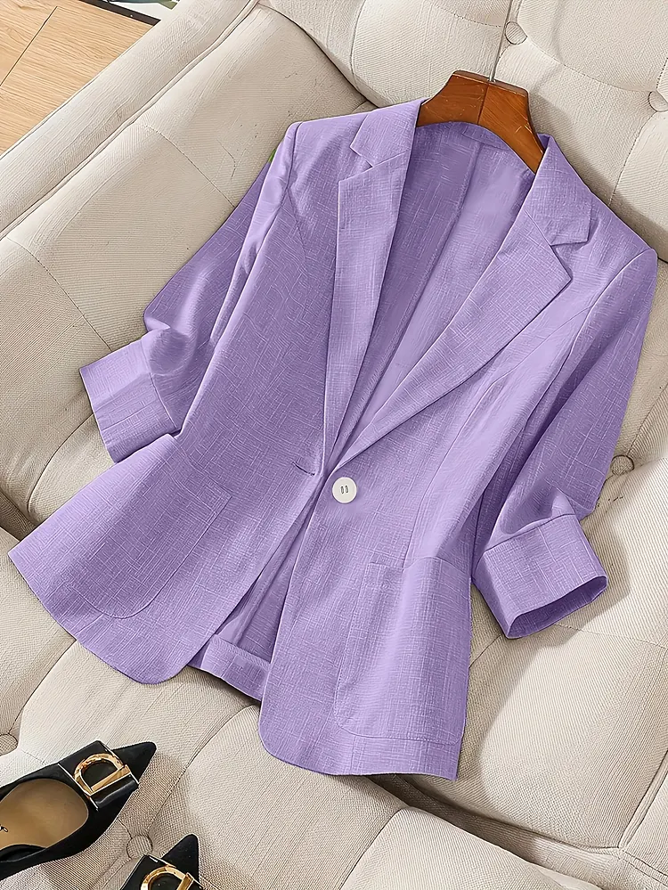 Womens Casual Blazer Jacket Middle Eastern-Inspired Three-Quarter Sleeve H-Shape Soft Pink