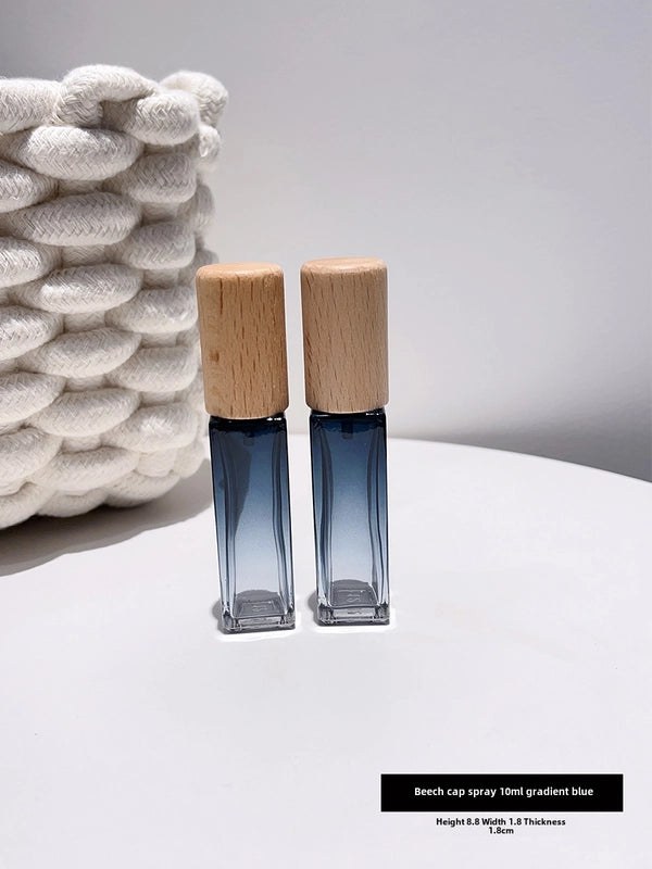 Perfume Sub-bottle High-end Portable 10 Ml Small Sample Bottle Press Bottle Glass Spray Replacement Bottle Wooden Lid Empty Bottle