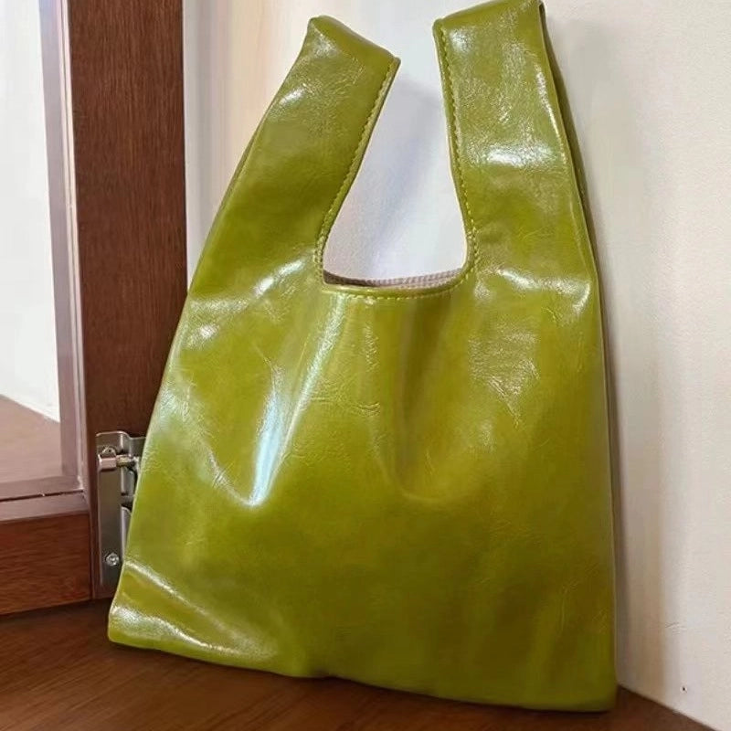 Women's Small Pu Leather Solid Color Vintage Style Classic Style Open Shopping Bags2