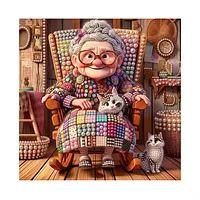Knitting Grandmother Cats - Pearls Painting