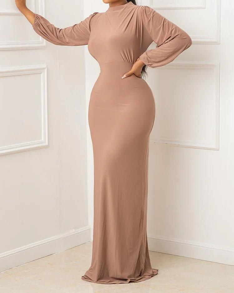 Pure Color Casual Long-sleeved Women's Dress
