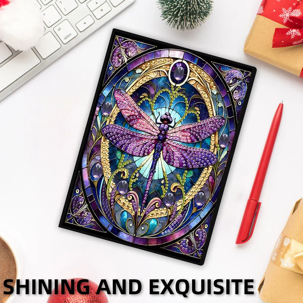 Dragonfly 5D DIY Diamond Art Painting Notebook Kit (50 Pages A5 No Lines) Rhinestone Art Painting Notebook Kit for Adults Beginners Holiday Birthday Gift