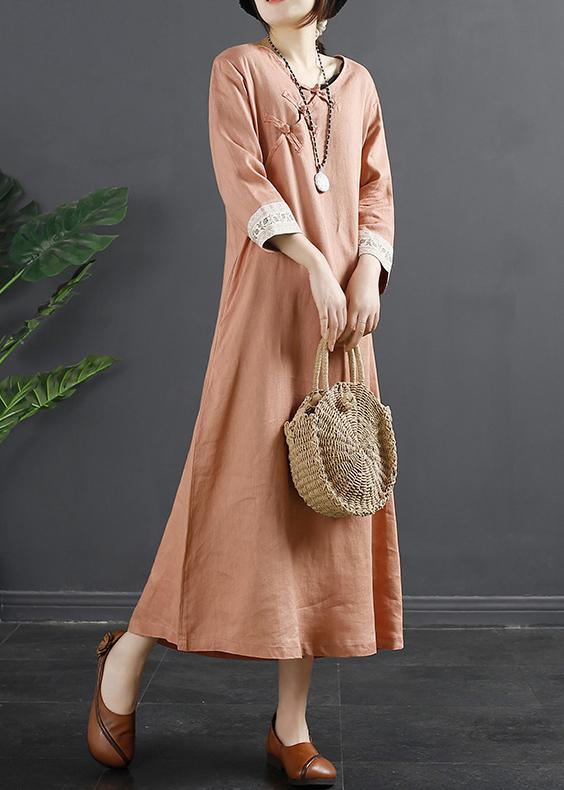 Vivid Chinese Button Spring Quilting Orange Dresses