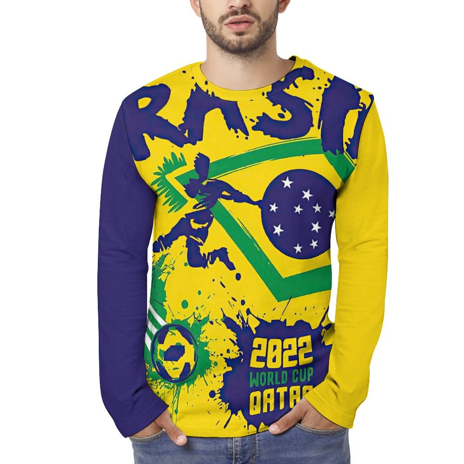 Brazil 2022 World Qatar Full Print Long Sleeve Men T-shirt