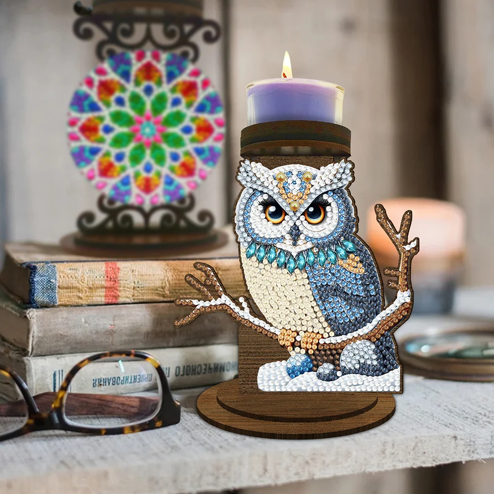 Wooden Owl 5D DIY Diamond Painting Candle Holder Decoration for Home Office