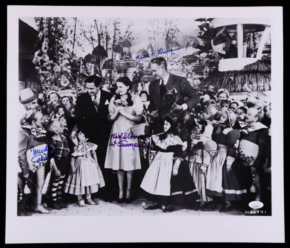 The Wizard of Oz 18.5x16 Movie Photo Poster painting Signed By 3 Lollipop Guild Munchkin Actors