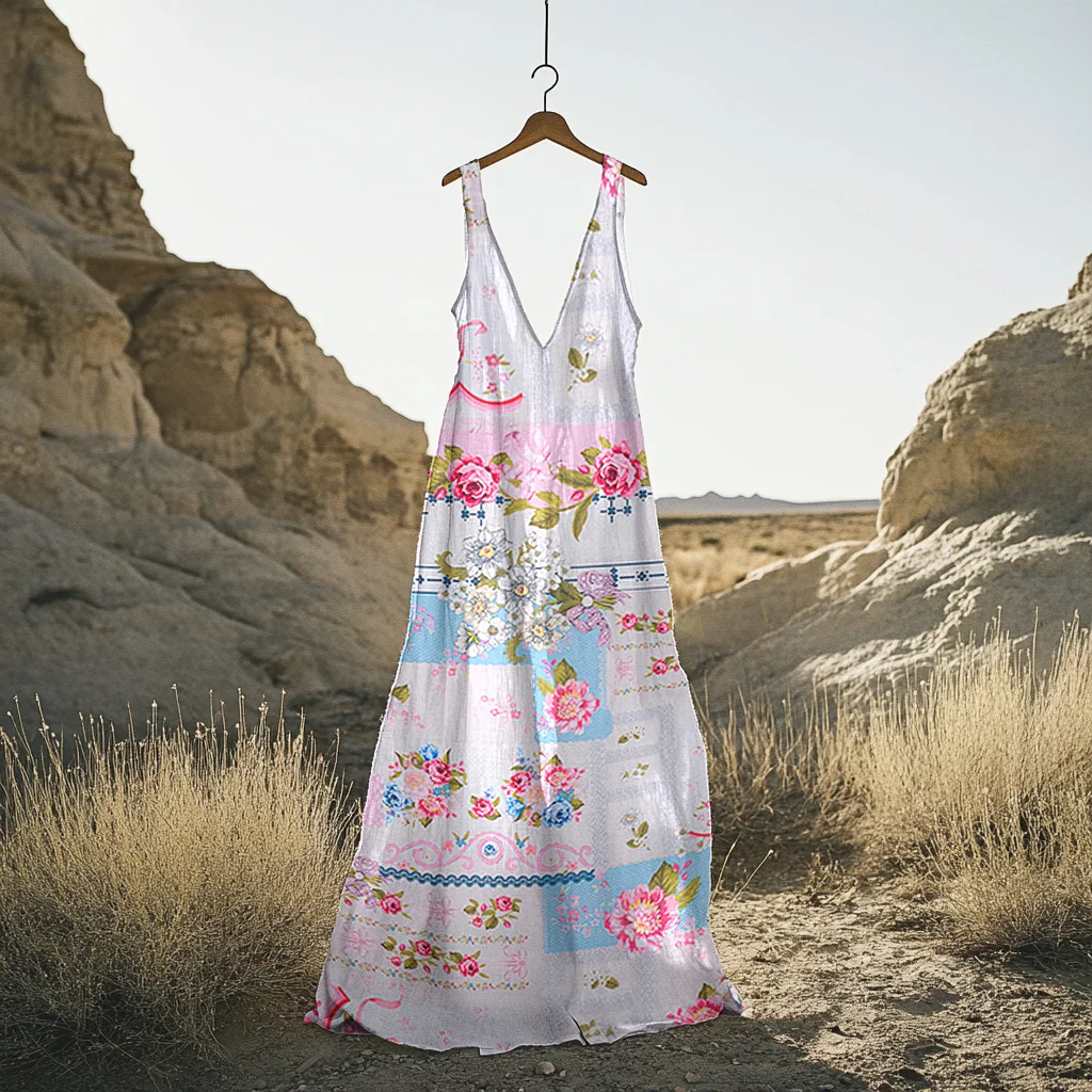 Women's Vintage Floral Patchwork Cotton And Linen Sleeveless Dress