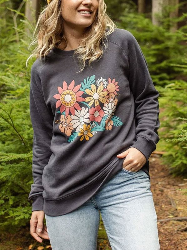 Simple and cute floral print women's sweatshirt