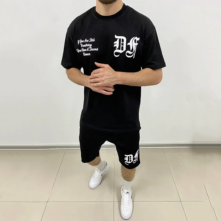 BrosWear Simple Letter Printing T-Shirt  And Shorts Co-Ord