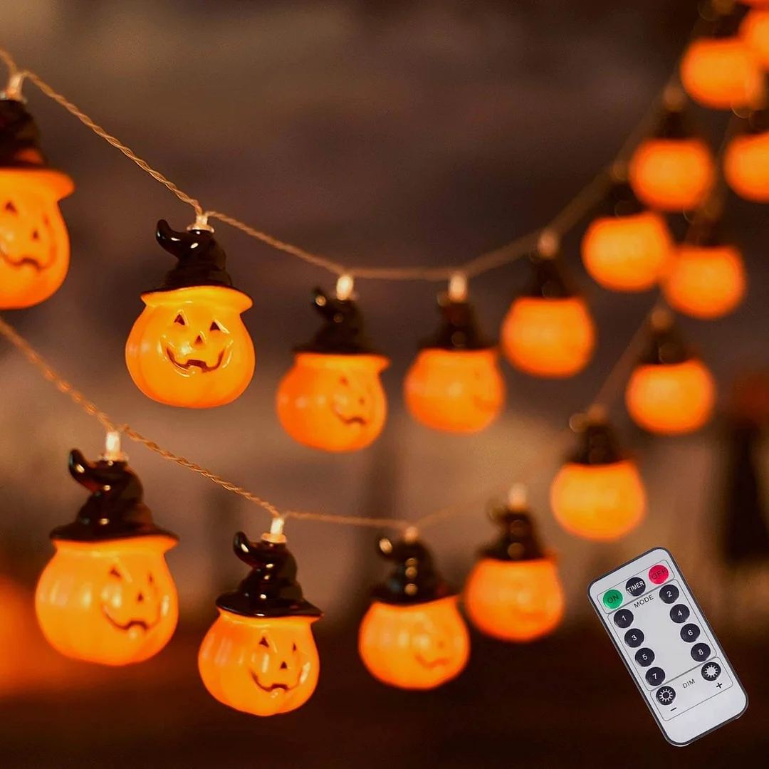 Halloween Pumpkin String Lights with Witches Hat, 10ft 20 LEDs Witches Hats Battery Operated LED Indoor Party String Lights
