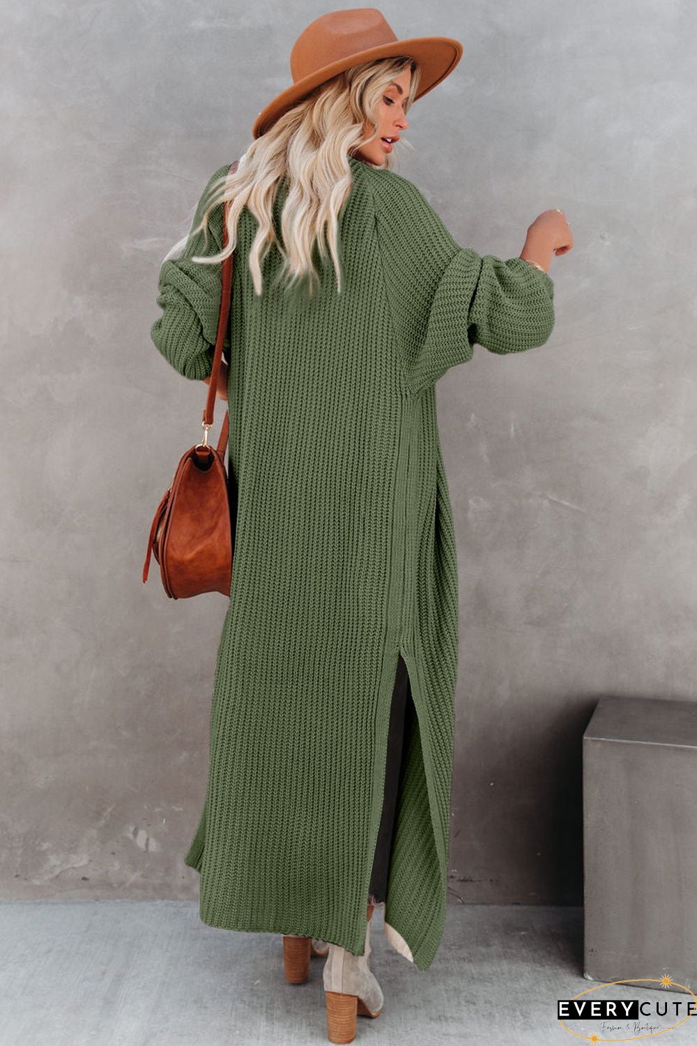 Open Front Side Slit Duster Knit Cardigan