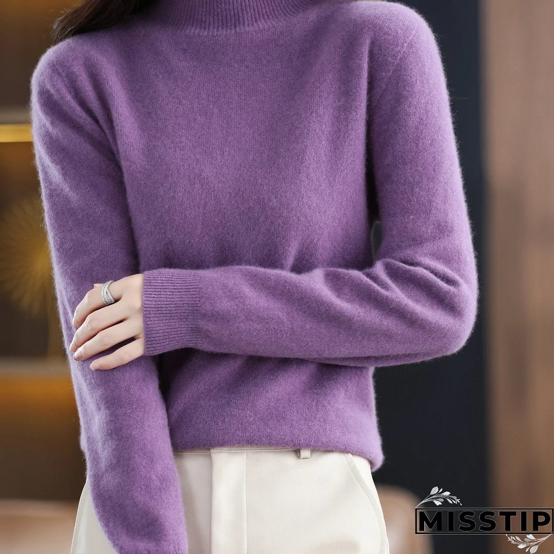 Solid Mock Neck Pullover Sweater, Elegant Long Sleeve Sweater, Women's Clothing