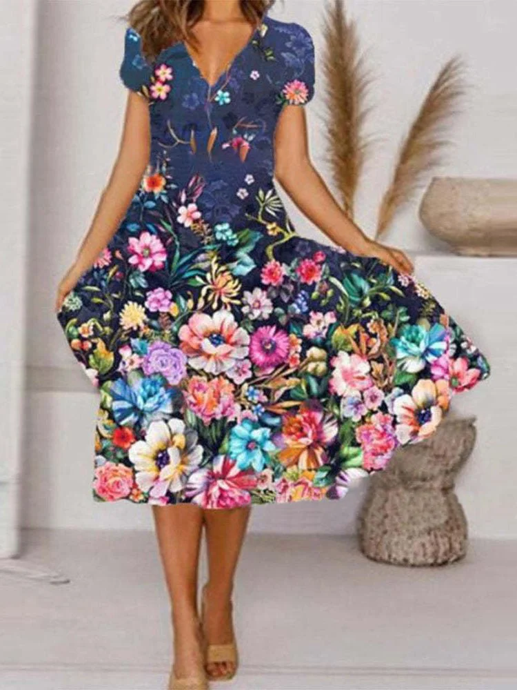 Blooming Flowers Art Series Printed Midi Dress