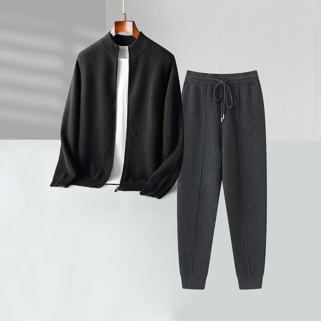 Men's Zip-up Cashmere Sweater and Jogger Pants Set | Modern Minimalist REAL SILK LIFE