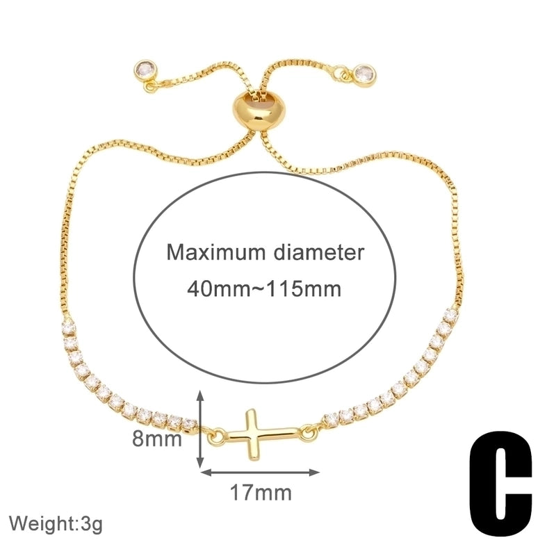 Minimalist Cross Star Heart Shape Copper Plating Inlay Zircon 18k Gold Plated Bracelets