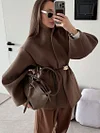 Women's Winter High-End Elegant Design Brown Waist-Cinching Woollen Coat